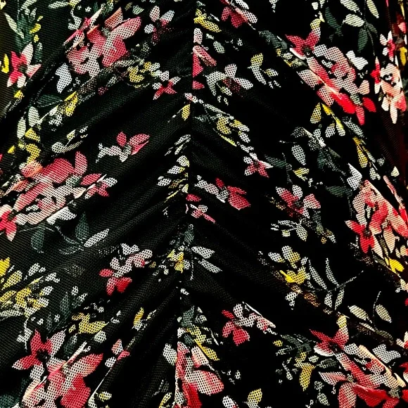 INC International Concepts Floral-Print Mock-Neck Ruched Mesh Dress Size XL - Picture 5 of 16